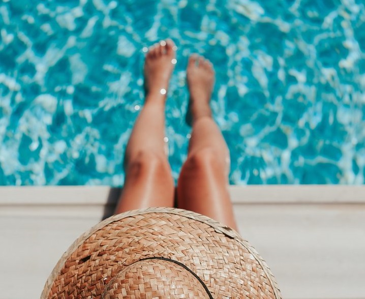 waxing legs by the pool